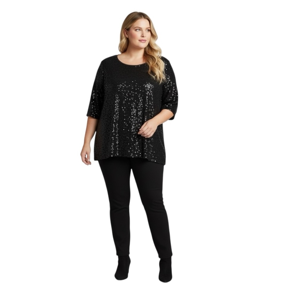 NWT Women’s Black Sequin Scoop Neck Top